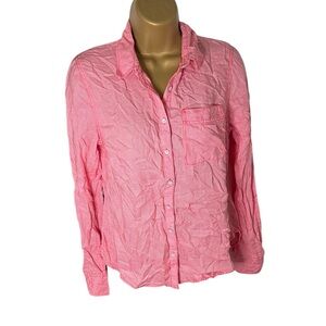 JCPenney Button Up Shirt Gingham Lightweight Pink White Petite PM